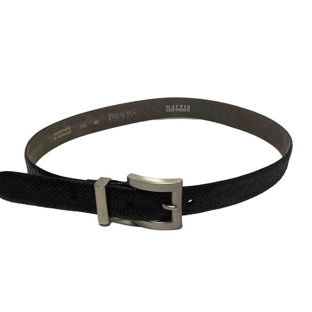 Black Leather Snakeskin Embossed Handmade In Germany Belt Silver Hardware Medium